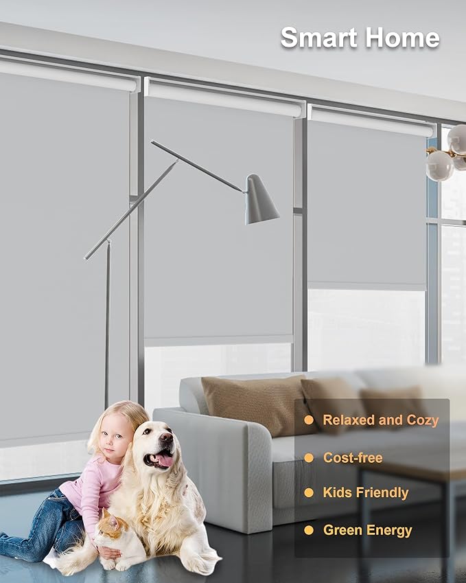 Smart Motorized Blinds with Remote, Work with Homekit Alexa Google Home, Blackout Electric Roller Shades Automatic Blinds with Valance USB/Solar Charging for Indoor Window Door, Custom Size (Grey)