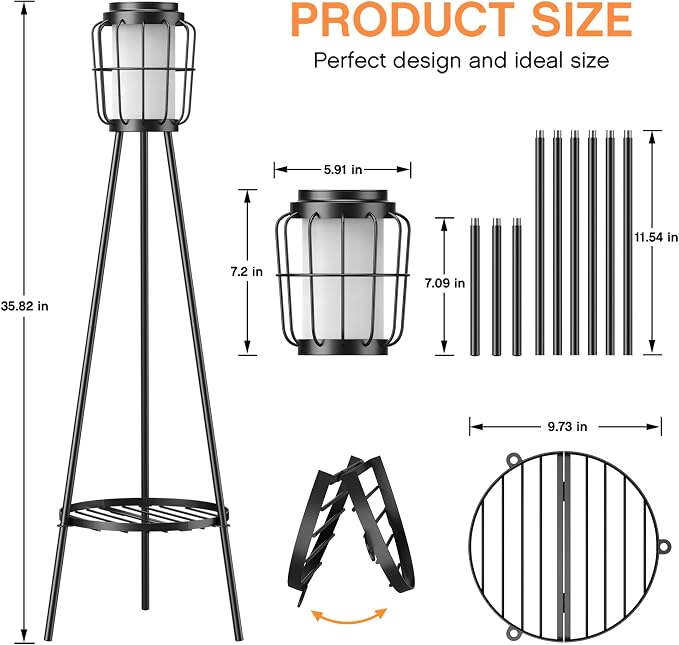 MXwcy 2 Pack Solar Lights Outdoor with Plant Stand, Waterproof Solar Floor Lamp & Tall Metal Planter Holder for Outside, Decorative Tripod Pathway Lantern for Patio, Garden, Porch, Yard Decor
