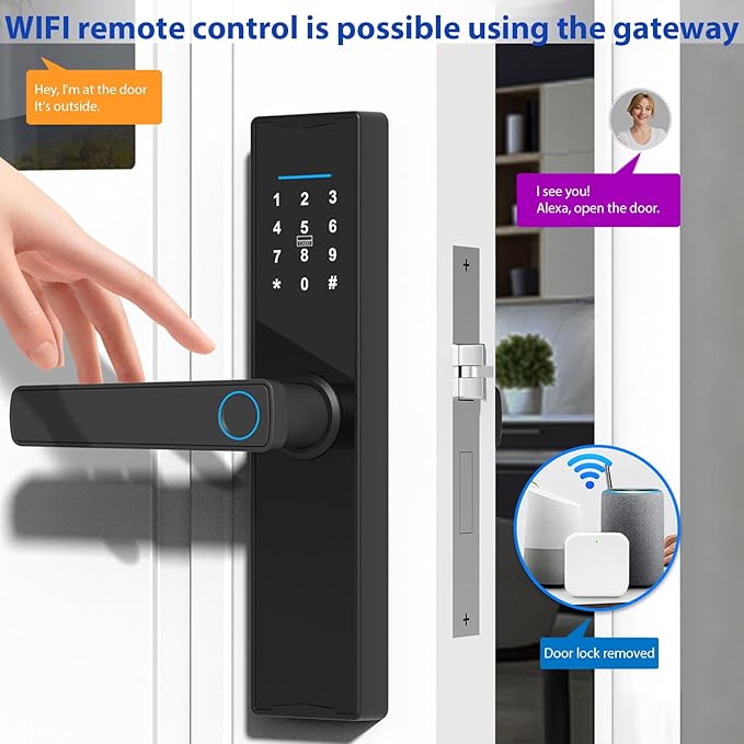 Tuya Smart Lock - Fingerprint & Keypad Door Lock with Handle - Electronic Deadbolt - Compatible with Tuya APP