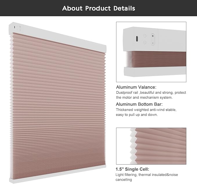 Changshade Smart Blinds Cellular Shades for Windows Doors Motorized with Remote Control, Custom Size Automatic Honeycomb Blind Electric Power Compatible with Alexa, Google Home, Light Filtering, Pink