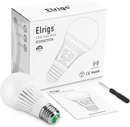 Motion Sensor Light Bulb with Dusk to Dawn, E26 Base, 7W LED(60W Equivalent), Warm White(3000K), Motion Sensitivity, Time and Twilight Setting Adjustable, 2-Pack