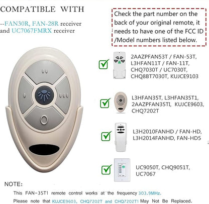 35T Ceiling Fan Remote Control Replacement for Allen Roth Harbor Breeze FAN35T1 L3HFAN35T1 FAN-35T FAN-11T L3HFAN35T 2AAZPFAN53T 2AAZPFAN-53T L3HFAN11T1 L3HFAN11T2,303.9MHz (Just Remote)