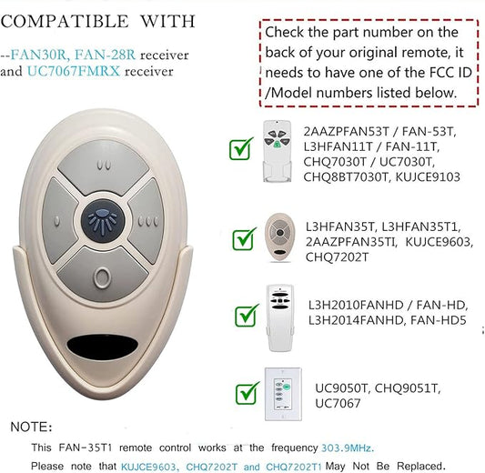 35T Ceiling Fan Remote Control Replacement for Allen Roth Harbor Breeze FAN35T1 L3HFAN35T1 FAN-35T FAN-11T L3HFAN35T 2AAZPFAN53T 2AAZPFAN-53T L3HFAN11T1 L3HFAN11T2,303.9MHz (Just Remote)