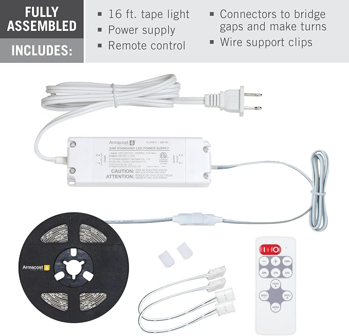 Armacost Lighting 421503 Ribbon Flex Home Dim to Warm LED Tape Light Kit with Remote, 16 ft
