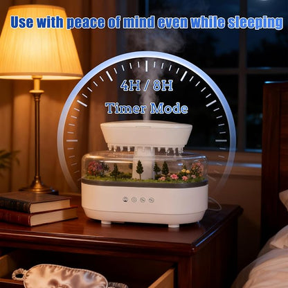 Rain Cloud Humidifier Diffuser with Natural Rain Sounds Ocean Waves Crackling Fire 7 Color Night Light 250mL Large Tank Quiet Operation 4-8 Hour Timer Auto Shut Off for Bedroom Sleep Office Relaxation