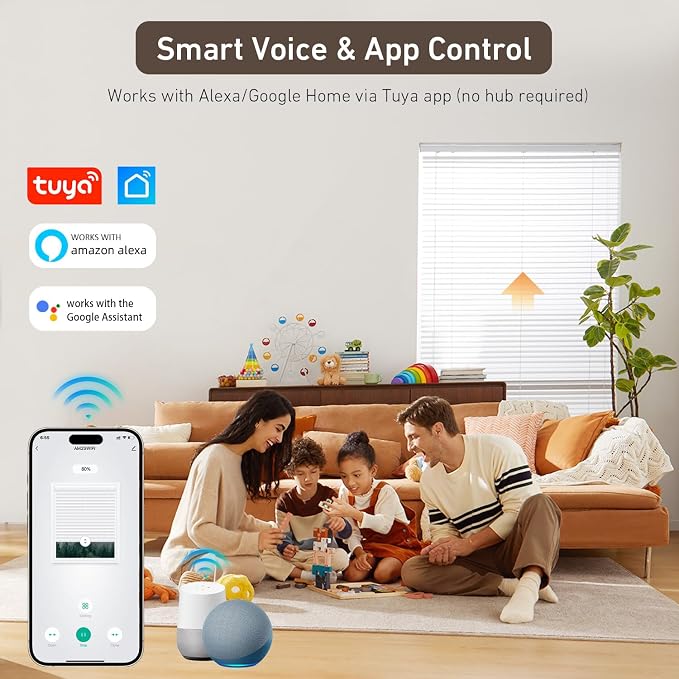 Rollerhouse AM25MEL Smart WiFi Blinds Motor for 1.5''/38mm Tubes - Tuya App Control, Alexa/Google Home, No Hub Needed - Works with Zebra/Roman/Roller Shades - 110-240V AC Plug-in, Ultra Quiet (30dB)