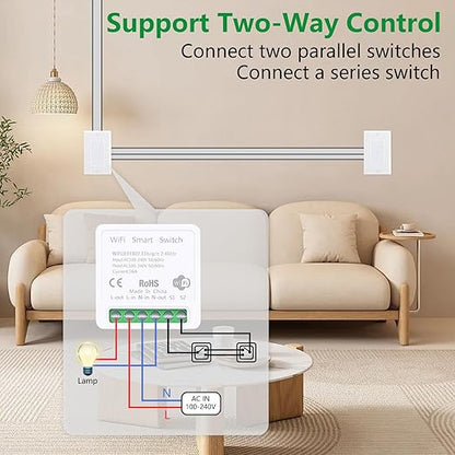 Wengart WiFi Mini Relay Switch,AC100-240V 16Amp,Universal DIY Module,Easy to Upgrade Smart Home,Compatible with Alexa and Google Home Assistant,2.4GHz