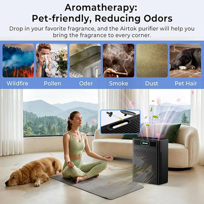 Airtok Air Purifiers for Home Large Room Up to 1848sq.ft, HEPA Air Purifier for Bedroom, Pet Hair Air Cleaner with Washable Filter, Aromatherapy, Sleep Mode Air Cleaners for Smoke, Office-AP3001 Black