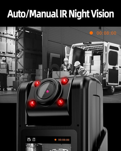 VIDCASTIVE 4K WiFi Body Camera with 64G Memory Card, Portable Body Worn Cam with 180° Rotatable Lens, Night Vision, 2000mAh Battery for Daily Records, Delivery/Serving Jobs