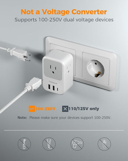 TESSAN European Travel Plug Adapter, 2 Pack