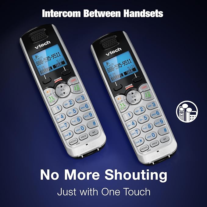 VTech 4-Handset 2-Line Cordless Phone for Small Business or Home with Answering System and Mailbox on Each Line, Caller ID/Call Waiting, Conference Call | DS6151 with 4 Handsets Bundle (Black/Silver)