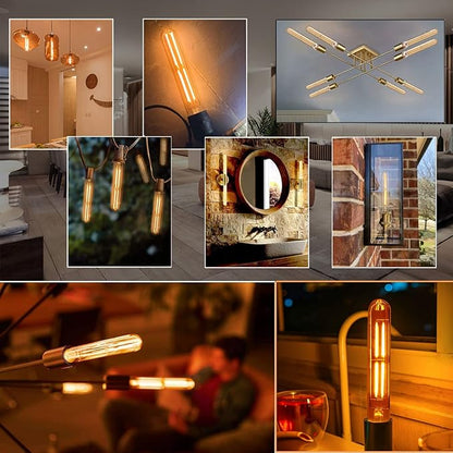 7.3 Inch 2200K Edison Bulbs Amber Dimmable,Vintage Style Decorative Antique Light Bulb,T10 Long Tubular LED Light Bulbs,6W E26 LED Bulb 80 Watt,UL Certified(4 Pack)