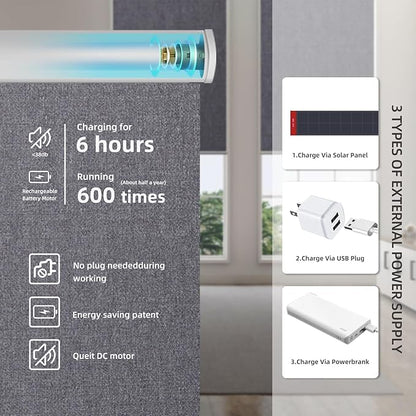 Motorized Roller Shade: Blackout, Electric Blinds, Compatible with Alexa/Google Home/Apple Homekit, Customized Size, Noir Anchor Grey
