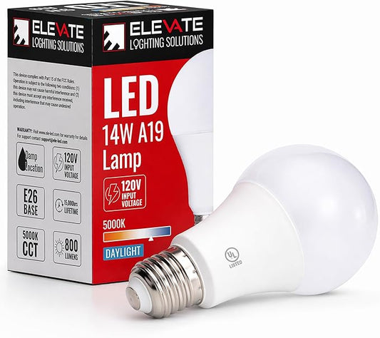 Elevate LED A19 Light Bulb, 14W (100W Equivalent), 5000K Daylight, E26 Base, Energy-Efficient Replacement for Lamps, Ceiling Fixtures, Residential & Commercial Use