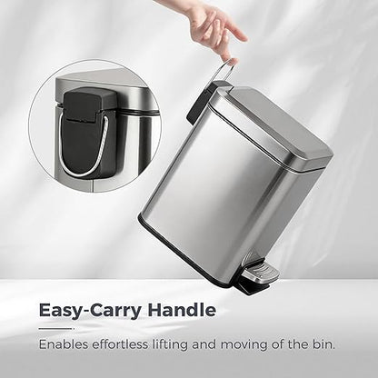 Sineng 1.6 Gallon Stainless Steel Slim Rectangular Pedal Trash Can with Soft Close Lid,Space-Saving Waste Bin for Bathroom,Bedroom,Durable Pedal Step Trash can,Compact Trash bin