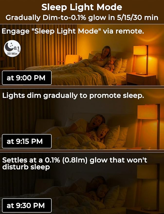 Amber Sleep Light Bulbs 1600K with Remote Control, E26 Blue Light Blocking A19, 9W for Sleep Therapy, Baby Nursery, Bedroom (4 Packs)