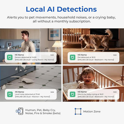 IMILAB 3K+3K Security Camera Indoor, Dual Lens Pet/Dog/Baby Camera with Xiaomi Home App, 2.4G/5G WiFi Plug-in Room Cam, Color Night Vision, Human Track, Two-Way Audio, No Subscription(C30 Dual)