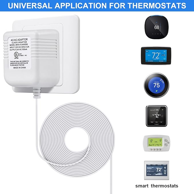 Hotop C Wire Adapter 24 Volt Transformer Compatible with Nest Honeywell Ecobee Emerson Sensi Smart WiFi (White)