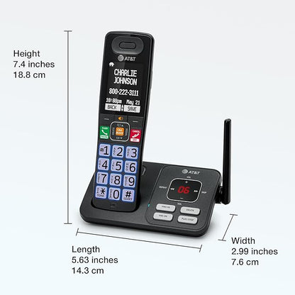 AT&T Cordless Phone, Landline Phones for Home with Smart Call Blocker, 1 Handsets Bluetooth Phone, Large Color Display, Big Buttons, Long Range, Digital Answering System: BL108 (Charcoal & Silver)