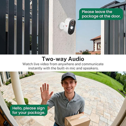 1080p Wireless Security Camera with AI Human Detection, Night Vision, 2-Way Talk, Cloud Storage, 2.4G WiFi, Battery Camera for Home Security (2 Pack)