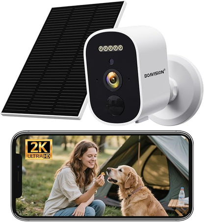 BOAVISION Solar Security Cameras Wireless Outdoor for Home Security, 2K Color Night Vision WiFi Surveillance Home Camera with Solar Panel, Spotlight, PIR Detection, 2-Way Talk