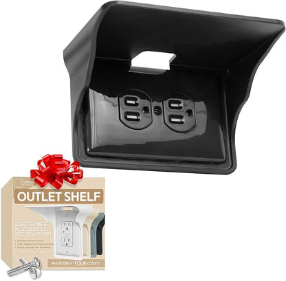 Power Perch Horizontal Outlet Shelf Organizer for Alexa Echo Dot Speakers, Phone - Wall Outlet Holder with Cord Storage Strap - Socket Shelf Bathroom Kitchen Counter Charging Station - Black 1 Pack