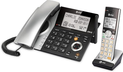 AT&T CL84107 DECT 6.0 Expandable Corded/Cordless Phone with Smart Call Blocker, Black/Silver with 1 Handset
