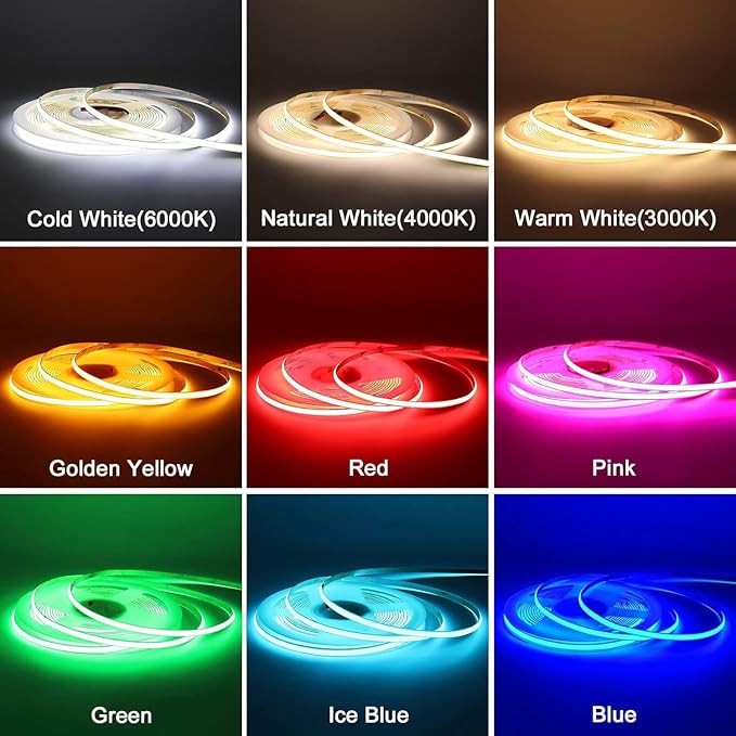24V COB LED Strip Lights, 16.4ft Ultra Narrow 5mm Golden Yellow LED Tape with 4000 LEDs, High Bright Dotless Dimmable Flexible LED Ribbon for Indoor Hotel Home Christmas Decor (No Power Supply)