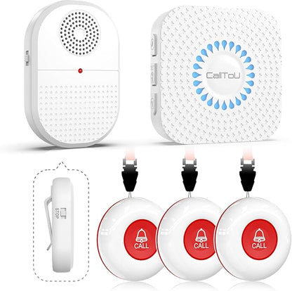 CallToU Wireless Caregiver Pager, Waterproof Call Button for Elderly at Home, Medical Alert System with Vibration & 500ft Range, Emergency Help Button for Seniors (3 Buttons + 2 Receivers)
