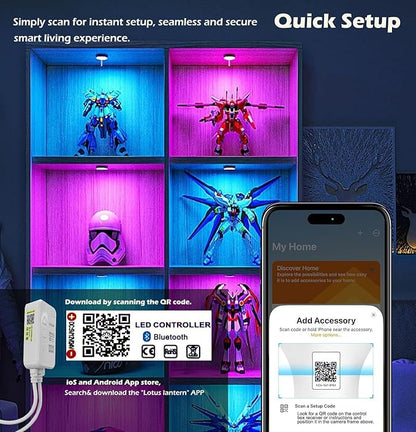 Cefrank Color Cabinet Lighting, 4pcs 12" Linkable RGB LED Light Bar Kit for Display Cabinet, Smart App & Remote Control, Music Sync, Scene Modes, Multi-Colors