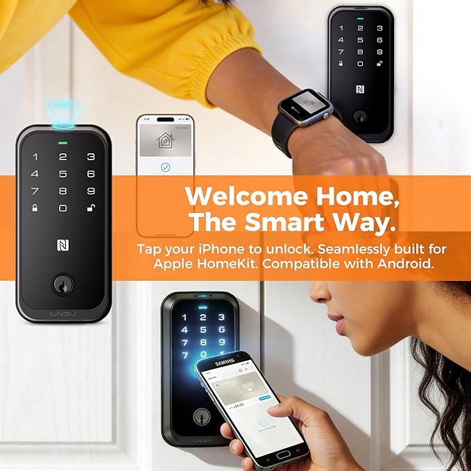 Apple Home Key Smart Lock for Front Door, HomeKit Compatible Fingerprint Keypad Deadbolt with Built-in WiFi, Remote App Access, Auto Lock, Alexa Compatible, Matte Black