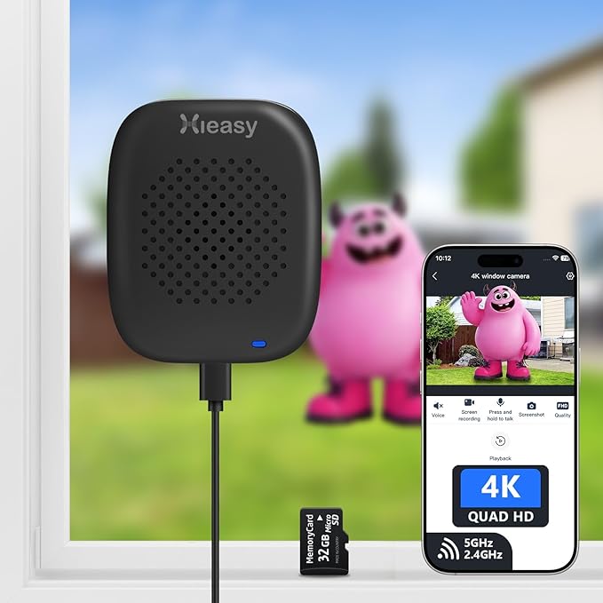 Hieasy 8MP 4K Window Camera Magnetic Mount with 32GB SD Card,5G&2.4GHz WiFi Indoor Cameras for Home Security with Color Night Vision,AI Motion Detection,No Subscription Required,24/7 Recording (Black)