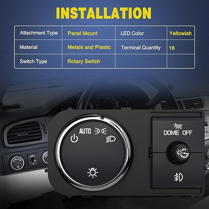 Nilight Headlight Dimmer Switch Compatible with 2007 2008 2009 2010 2011 2013 Chevy Silverado 1500 2500HD 3500HD Tahoe 2007-2014 GMC Sierra 2500HD 3500HD Yukon Greenish LED Light