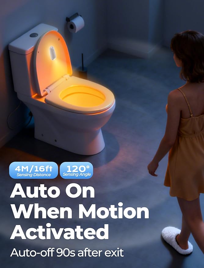 Toilet Night Light Motion Sensor, 8 Color Changing LED Wall Motion Sensor Light Indoor Bathroom Accessories Decor, Inside Toilet Lights Christmas Stocking Stuffers for Men Kids Birthday Gifts (1 Pack)