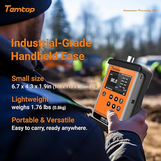 Temtop PMD351 Professional Aerosol Mass Monitor - Handheld Particle Counter for PM1.0, PM2.5, PM10, TSP - 0.3μm-10μm Laser Dust Detector with 2.83L/min German Pump, RS-485 Modbus & 32GB Data Logger