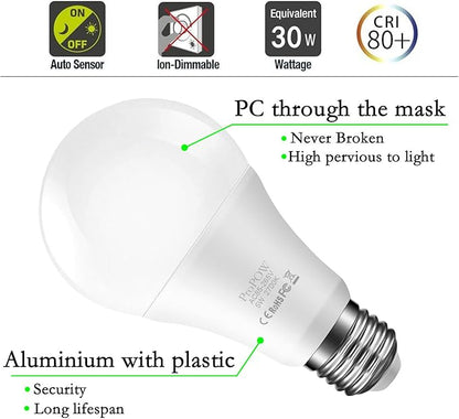 Dusk to Dawn Light Bulb, Sensor LED Bulbs Smart Lights Bulb 5W A19 Automatic On/Off, Indoor/Outdoor Lighting Lamp for Porch Garage Driveway Yard Hallway(E26,Soft White,2-Pack)