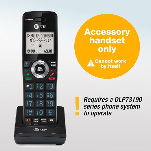 AT&T DLP70090 Expansion Cordless Handset ONLY – Compatible ONLY with DLP73290, DLP73390, DLP73490, DLP73590 Base Systems – Long Range DECT 6.0, Bluetooth Connect to Cell, Intercom, Speakerphone