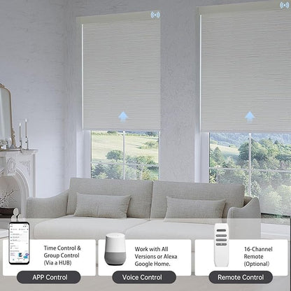 Motorized Blinds with Remote, Blackout Smart Blinds for Windows Automatic Shades Compatible with Alexa, Motorized Shades Customized for Bedroom Home Office (Blackout-Jacquard Beige)