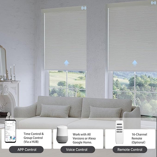 Motorized Blinds with Remote, Blackout Smart Blinds for Windows Automatic Shades Compatible with Alexa, Motorized Shades Customized for Bedroom Home Office (Blackout-Jacquard Beige)
