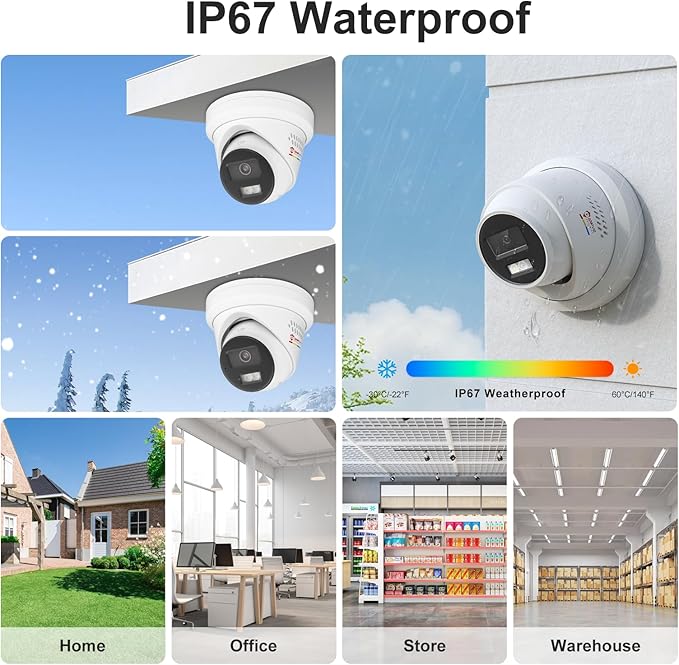 《Strobe Sound Light Alarm & 2-Way Audio》Anpviz 16CH 4K PoE Security Camera System, 8X 8MP Wired IP Turret Cameras Outdoor Metal, 12MP NVR with 4TB HDD, True Plug & Play for Business Home(H Series)