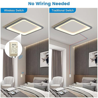 Wireless Light Switch and Receiver Kit, Ortis 300ft RF Range Wireless Wall Switches for Lights, Fans, Battery Included, No Wiring Needed, Light Almond