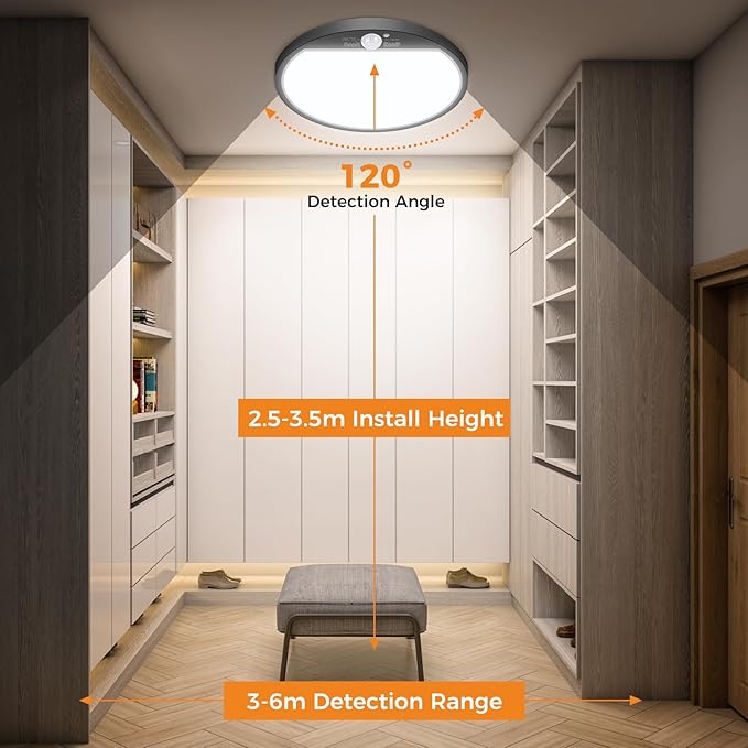 slochi 2Pack Motion Sensor Light Indoor Wired, 12 Inch 3000K/4000K/6500K Closet Lights Motion Sensored, 24W 2400LM Flush Mount Ceiling Light for Hallway Pantry Stairwell Porch, Black