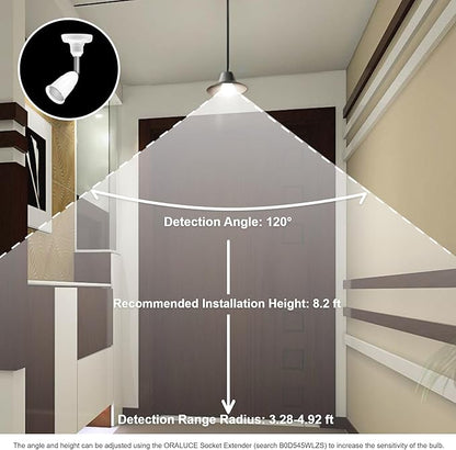ORALUCE Motion Sensor Light Bulbs Indoor Outdoor 60 watt Equivalent, A19 E26 9W Motion Activated LED Bulb 5000K Daylight White, Motion Sensor Light for Garage, Closet, Porch, Stairs, 2 Pack