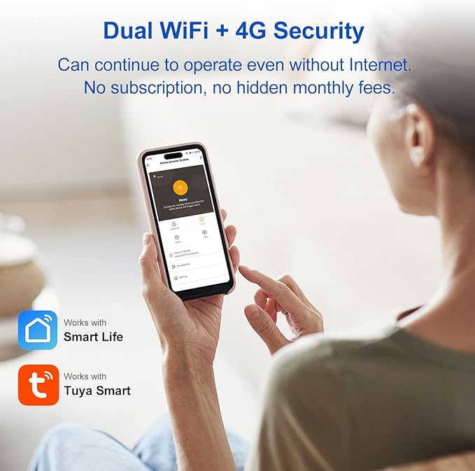 WiFi Wireless Alarm System for Home Security - 24/7 Protection Smart Home Devices 4.3" Touch Screen, GSM/4G+WiFi, App Instant Alerts, No Monthly Fee, Alexa Compatible for Villa, Kids Safety (13 pcs)