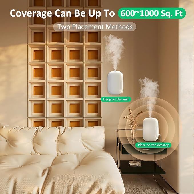 Waterless Oil Diffuser,Home Aromatherapy Scent Diffuser with APP & Timer|Whole House Oil Air Diffusers for Large Room,Office,Hotel Collection Use,Cover up to 1500 sq.ft-150ML,Compact,Quiet,Ivory White