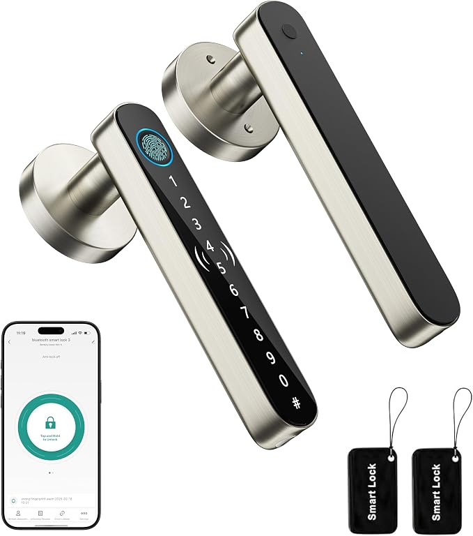 5 in 1 Fingerprint Door Handle with Keypad Control, APP Control, Key Card