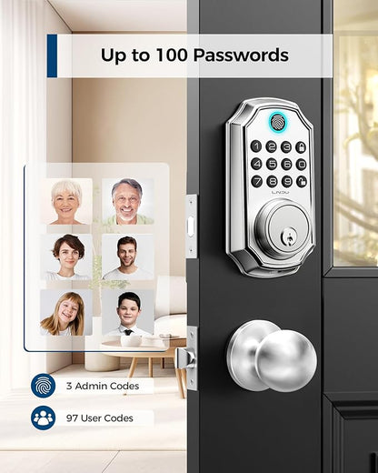 Keyless Entry Door Lock, Smart Deadbolt Lock with Handleset D180 & D280 (Fingerprint & Leveler) (Sliver)
