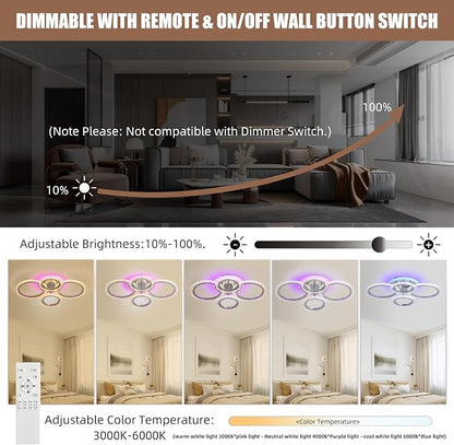 50W Dimmable LED Ceiling Light, Modern Flush Mount, Chrome 4-Ring | Remote Control, Adjustable 3000-6000K, Modern Lighting for Living Room, Bedroom, Kitchen & Hallway