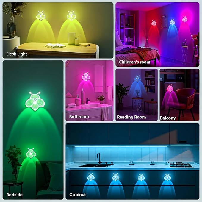 Motion Sensor Stair Lights Indoor - Rechargeable Dimmable RGBW & Warm White Night Light, Magnetic Mount Motion Activated Battery Lamp for Step Hallway Bathroom Cabinet Closet(Pink, 4 Pack)