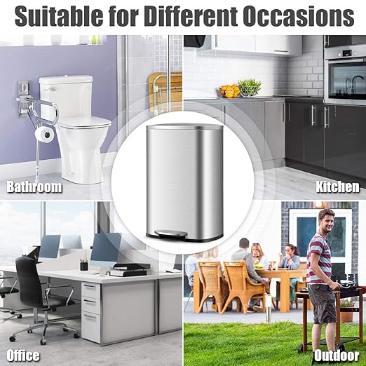Goplus 13.2 Gallon/ 50 L Kitchen Trash Can, Anti-Fingerprint Touchless Waste Bin with Soft-Closing & Stay Open, Step-On Stainless Steel Garbage Can for Living Room Home Office